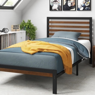 ZINUS Bettgestell Kai mit Bambus und Metall Kopfteil (Packung, Holzbett, Schwarz, 90x200 cm), Nachhaltig, inklusive Lattenrost, mit oder ohne Matratze