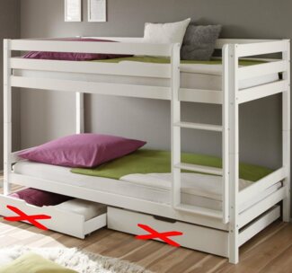 Homeline Etagenbett Kevinn Etagenbett Kinderbett Weiss Hochbett Teilbar Massiv 90x200 cm (2-St)