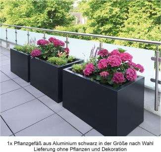 Mecondo Pflanzgefäß CONTURA Stahl tiefschwarz glänzend RAL 9005 Blumenkübel Bewässerungssystem 85x47,5x55 cm