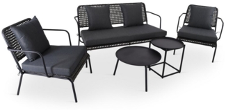 Raburg Gartenlounge-Set Lounge-Sitzgruppe, Polyratten, Anisa, (5-teilig, 2 Sessel & 1 Sofa & 2 Lounge-Tische), Gestell aus Metall in Seiden-Schwarz, belastbar 120 kg pro Sitzfläche