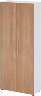 bümö Mehrzweckschrank 80cm breit, Aktenschrank o. Schuhschrank hoch, Schrank mit Regal, Küchenschrank in Weiß/Nussbaum aus Holz, Vorratsschrank & Haushaltsschrank mit Metallgriffen, 4100-W-N