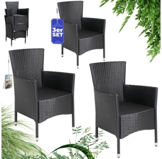 Casaria Gartenstuhl, Rattan Optik Stapelbar 160kg Belastbarkeit 3er Set Wetterfest Sessel