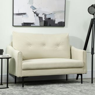 Sofa 2-Sitzer, Sitzfläche 124x73 cm, 16 cm HR-Schaum, Metallbeine, Cream White, kompakt modernes Design,124*73*92 cm