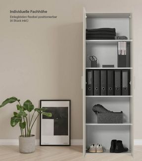 mokebo Mehrzweckschrank Der Lange (60x180 cm, mit 4 Einlegeböden) Schuhschrank, Aktenschrank, Flurschrank in Beige Grau