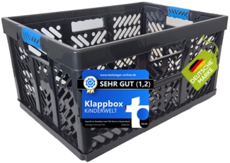 KiNDERWELT Wickelauflage Klappbox 45 L bis 50 kg Klappbox robuste Transportkiste schwarz/blau