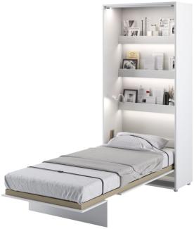 MEBLINI Schrankbett Bed Concept - BC-03 - 90x200cm Vertikal - Weiß Hochglanz/Weiß mit Matratze - Wandbett mit Lattenrost - Klappbett mit Schrank - Wandklappbett - Murphy Bed - Bettschrank