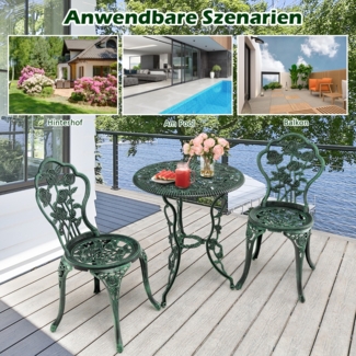 3tlg. Antik Bistroset Rosendesign Sitzgruppe Balkonset Gartenset mit 2 Stühle
