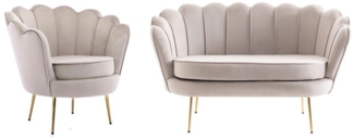Vente-unique - Couchgarnitur Muschel 2+1 - Samt - Graubraun - DANDELION