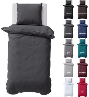 Visaggio Bettwäsche Baumwolle Uni Bettbezug Set Einfarbig 135x200, 155x220, Renforcé, 2 teilig, 100% Baumwolle mit Reißverschluss, moderne Bettbezug Set