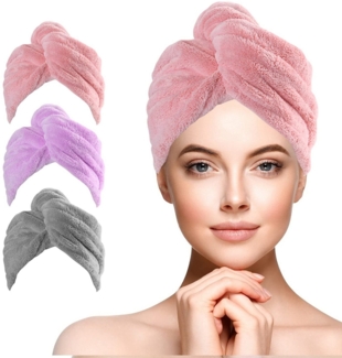 Coonoor Turban-Handtuch 3 Stück Mikrofaser Handtuch Haare Haarturban mit Knop, (zumTrocknen von Haaren), passend für Lange, Kurze, Locken, gerade Haare