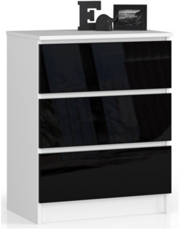 Home Collective Kommode 60 cm breit Holz Highboard Sideboard für Flur Schlafzimmer Wohnzimmer (Kommode Schlafzimmer Kommode mit Schubladen Holz Schrank), Kinderzimmer Organizer, 77 cm hoch mit 3 Schubladen schwarz Hochglanz