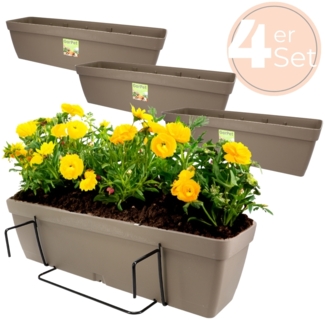 GarPet Balkonkasten 4x Blumenkasten Balkon Geländer Kasten Halterung Wasserspeicher 60 cm