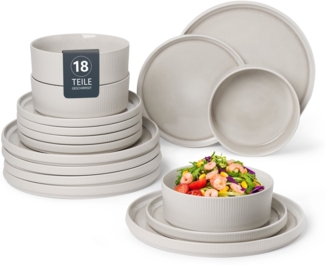 OTTO home Geschirr-Set Ylvii, außen matt, innen reaktiv glasiert (18-tlg), 6 Personen, Steinzeug, spülmaschinenfest und mikrowellengeeignet