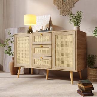 Odikalo Kommode Sideboard 2 Türen 3 Schubladen Rattan Eiche Verstellbar Ablage