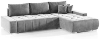 Ecksofa Sofa mit Schlaffunktion VOGAR Stoff Monolith Hellgrau Ottomane Rechts