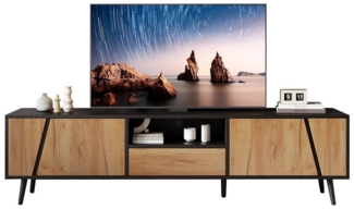OKWISH Lowboard für 75-Zoll-TV (Fernsehtisch, Wohnzimmermöbel, 1 St, mit Schubladen und 2 Schränken), mit 6 Stützbeinen aus Massivholz