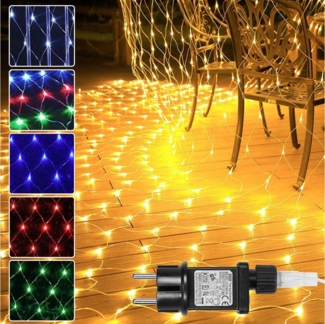 Rosnek Lichternetz Lichtervorhang mit Stecker, 8 Modi, Speicherfunktion, 31V DC, für Büsche Garten Weihnachtsbaum Zimmer Balkon