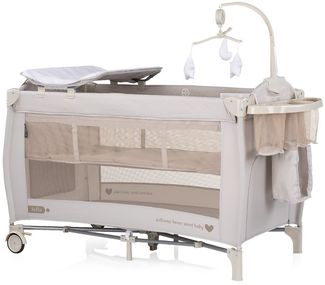 Chipolino Reisebett Bella, seitlicher Eingang, Moskitoschutz, Wickelauflage weiß beige