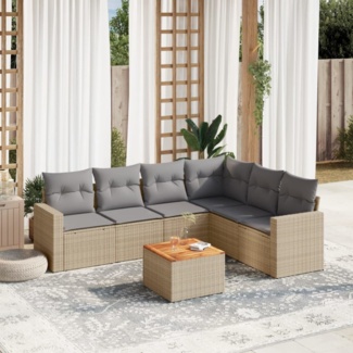 vidaXL 7-tlg. Garten-Sofagarnitur mit Kissen Beige Poly Rattan 3256472