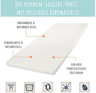 Kids Collective Babybett mit Schublade und Matratze Kinderbett Gitterbett 60x120 & 70x140 cm höhenverstellbar & herausnehmbare Sprossen | 70x140 cm Buchenholz Grau sehr stabil Made in Europe