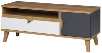 Lomadox Lowboard MARIBOR-132, in Eiche mit graphit und weiß, B/H/T ca. 120/48/40 cm