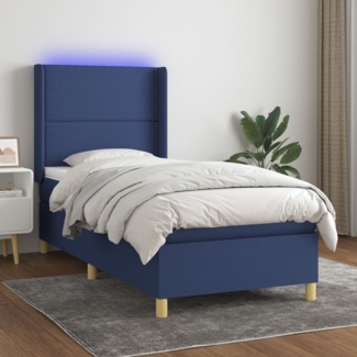 vidaXL Boxspringbett mit Matratze & LED Blau 80x200 cm Stoff 3138755