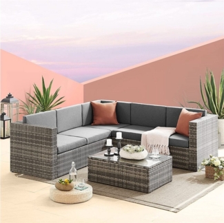 Mucola Gartenlounge-Set Sitzgarnitur Grau Polyrattan Gartenset Rattanlounge Gartenmöbel, (Set, 2-tlg, Tisch mit Ecksofa), inkl. Auflagen und Staufach