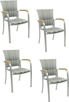 4x KONWAY® ARUBA Stapelsessel Granit Premium Polyrattan Garten Sessel Stuhl Set