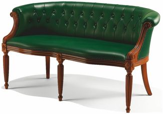 Casa Padrino Luxus Barock Echtleder Sofa Grün / Braun 136 cm - Made in Italy