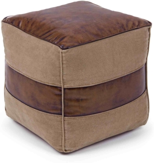 Pouf Charleston aus Büffelleder, Braun, 40x40x40 cm