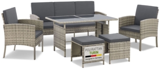 Juskys 'Turin' Outdoor Sitzgruppe für 7 Personen, Polyrattan, 120 x 70 cm, Grau