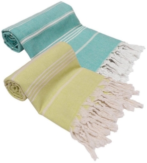 Turquoise Home Hamamtuch Bio-Baumwolle Hamamtuch Strandtuch 2'er Set 100x180 cm