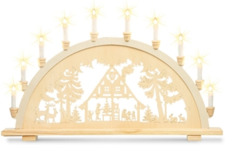SIKORA Schwibbogen LB57-10 XL Lichterbogen Motiv Waldhaus mit 10 LED Kerzen B:71cm, Innen Deko mit LED Beleuchtung und klassischem Weihnachtsmotiv