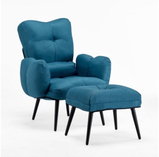Ofcasa Relaxsessel Leinenstoff Loungesessel (Relaxsessel mit Hocker), Fernsehsessel mit verstellbarer Rückenlehne, Metall-Stuhlbeine