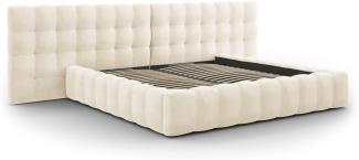 Micadoni Samtstoff Stauraumbett mit Doppelkopfteil Mamaia | Bezug Light Beige | Beinfarbe Black Plastic 200x200