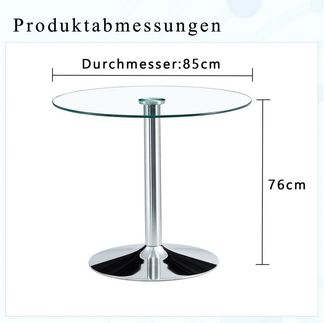 ANYSUN Glastisch Esstisch Rund Glas,Moderner minimalistischer Glasbalkentisch (Runder Esszimmertisch Küchentisch für 4 Personen), Esszimmertische mit Metallbeinen Küchentisch für Wohnzimmer Küche