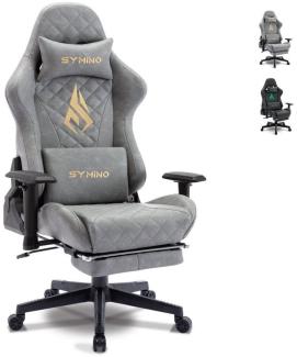 symino Gaming-Stuhl Ergonomischer Stuhl, Racing Style, Retro Style PU Leder Computerstuhl, mit verstellbaren Armlehnen und Rückenlehne, mit Fußstütze, Grau