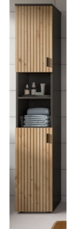 Badezimmer Hochschrank Livia in Eiche und grau 30x192 cm