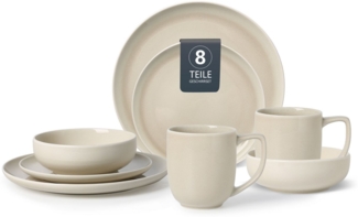 my home Geschirr-Set Fyns, mit Reaktivglasur (8-tlg), 2 Personen, Porzellan, spülmaschinenfest und mikrowellengeeignet