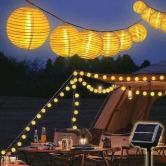 SALCAR 10m Camping Solar LED Lichterkette Lampion Außen