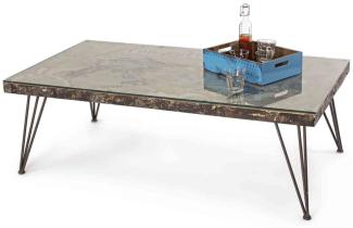 Couchtisch Atlantique aus Stahl mit Glasplatte, 140 x 75 x 47 cm