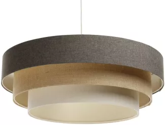 BPS Koncept 050-107-60 Hängeleuchte BOHO ELEGANT E27 1x40W Stoff strukturiert auf PVC-Kunststoff dunkelgrau, beige, weiß H:90cm Ø50cm dimmbar