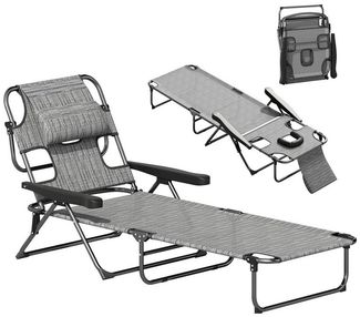 Outsunny Gartenliege klappbar mit Lesefenster, Kopfkissen, 4-Fach verstellbare Rückenlehne, Liegestuhl, 1 St, wetterfeste Sonnenliege, für Garten Strand Pool, Grau