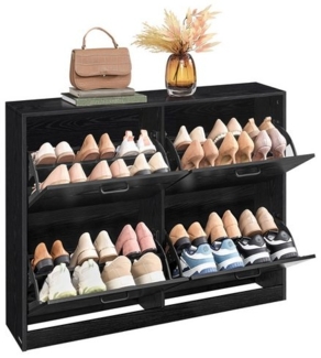 VASAGLE Schuhschrank 4 Klappen, Schuhkipper, Schuhregal, Schuhaufbewahrung, Trennwand verstellbar, für 16-28 Paar Schuhe, Flur, 24 x 105,5 x 82,7 cm, ebenholzschwarz LBCDE035B01