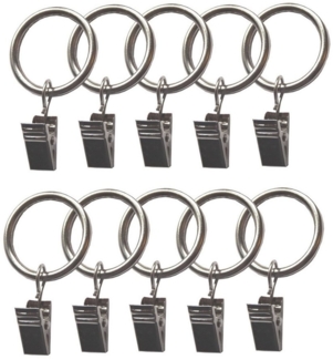 BASIT Gardinenring Metallringe mit Metallklemmen C18, für 19 und 20 mm Gardinenstangendurchmesser geeignet, (10-St)