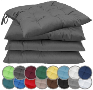 NatureMark 4er Set Stuhlkissen mit Bändern Gr. 40x40 cm Sitzkissen gefüllt, Anthrazit grau