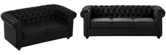Vente-unique - Sofas 3-Sitzer & 2-Sitzer - Kunstleder - Schwarz - CHESTERFIELD