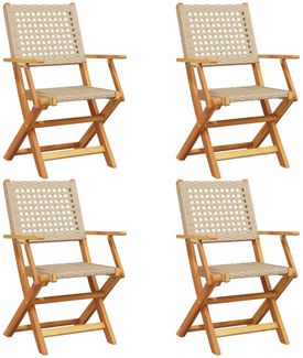 vidaXL Gartenstühle 4 Stk. Klappbar Beige Poly Rattan & Massivholz 3214562