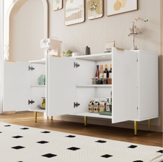 HAUSS SPOLE Sideboard wohnzimmerschrank weiß mit viel stauraum,Kommode mit Griffe (Elegantes Sideboard mit 4 Türen, Goldene Akzente & Soft-Close Funktion, Hochglänzende Tischbeine, 1 St)