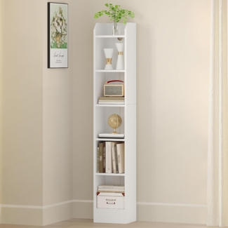 Bücherregal, 6-stöckiges Standregale, Aufbewahrungsregal, Regal für Sammlerstücke, Verstellbare Paneele, für Wohnzimmer, Büro, 24 x 30 x 169,5 cm Weiß